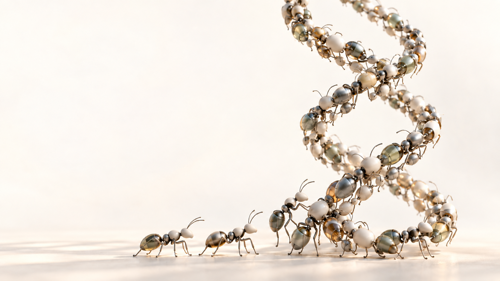 Mechanical eyeless ants assemble into an intertwined helix
